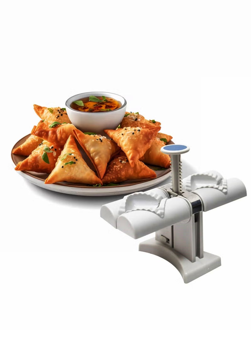 توشيونيكس آلة صنع السمبوسة والزلابية الأوتوماتيكية ذات الرأسين، ماكينة يدوية من الفولاذ المقاوم للصدأ وABS للاستخدام المنزلي والمطاعم، ماكينة صنع جلد الزلابية رافيولي إمبانادا، مجموعة ضغط قالب السمبوسة اليدوية - Image 1